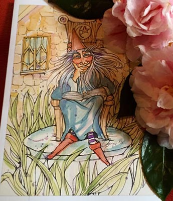 Card with wizard and flowers