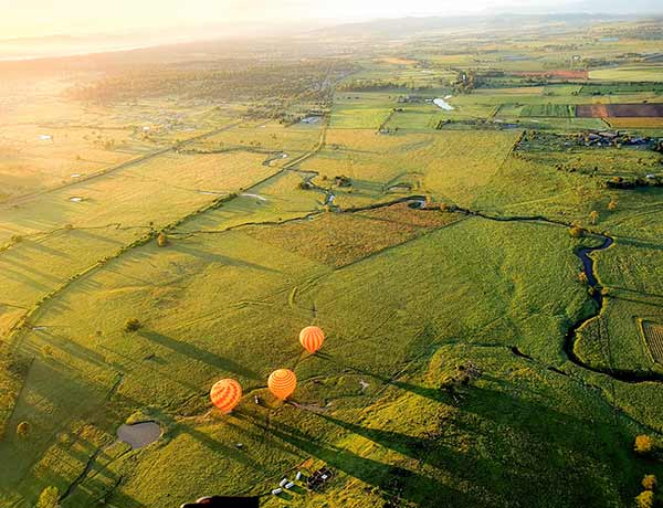 Hot Air Balloons flying over the Scenic Rim Area